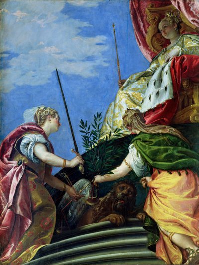 Venetië op de troon tussen Gerechtigheid en Vrede door Paolo Veronese